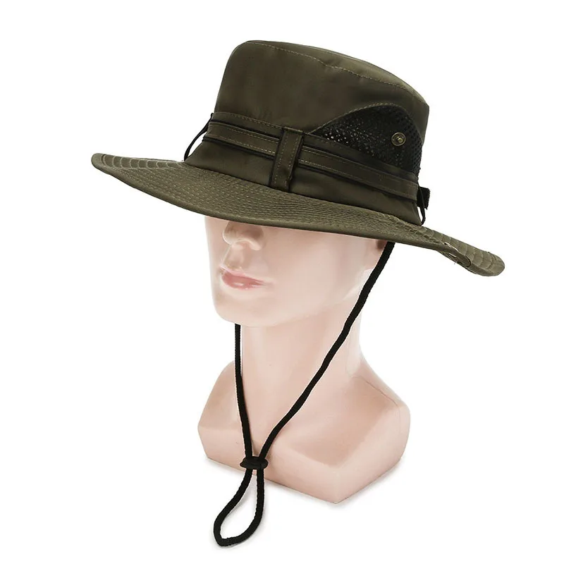 Waterproof Bucket Hat Men Summer Anti UV Sun Hats Outdoor Fishing Hiking Boonie Caps Long Wide Brim Beach Cap