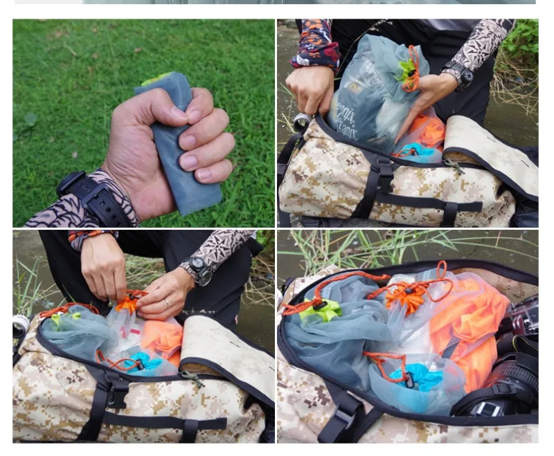 حقيبة تخزين شبكية للسفر خفيفة الوزن في الهواء الطلق برباط كيس التخييم السفر المنظم المشي لمسافات طويلة أداة الملحقات أكياس متعددة