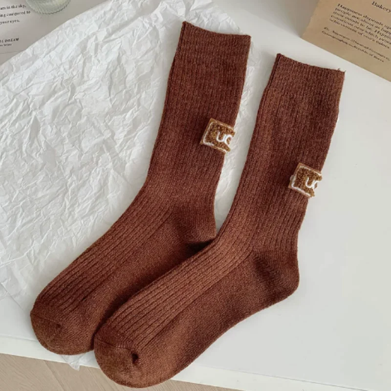 Winter Warm Wool Socks for Women Socks Casual Middle Tube Thermal Socks Girls Fashion Solid Color Thicker Long Socks