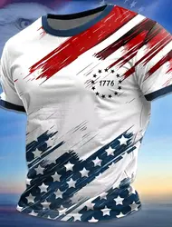 American Flag Street Style Men's 3D Print T shirt Tee Street American Independence Day T shirt crew neck Short Sleeve  Summer