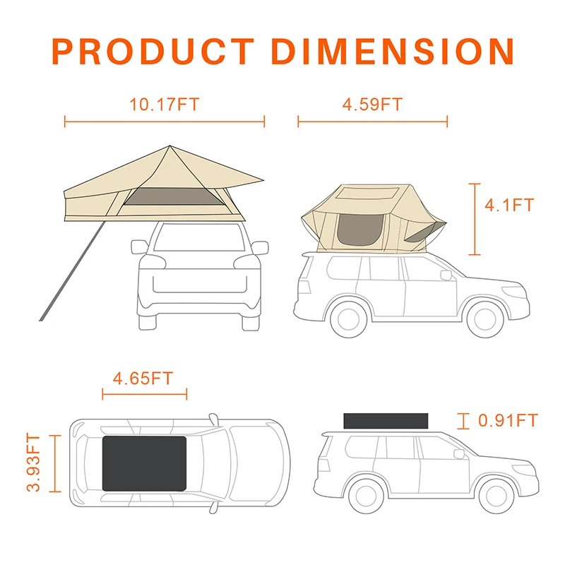 Wholesale Camping Soft Cover Roof Top Tent 2-3 Person Inflatable Car Roof Top Tent for Family