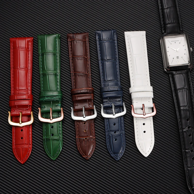 

Ultrathin Genuine Leather Watch Strap Suitable for Cartier Santos Tank Solo Watchband Women Men's 12 - 22mm green white Bracelet