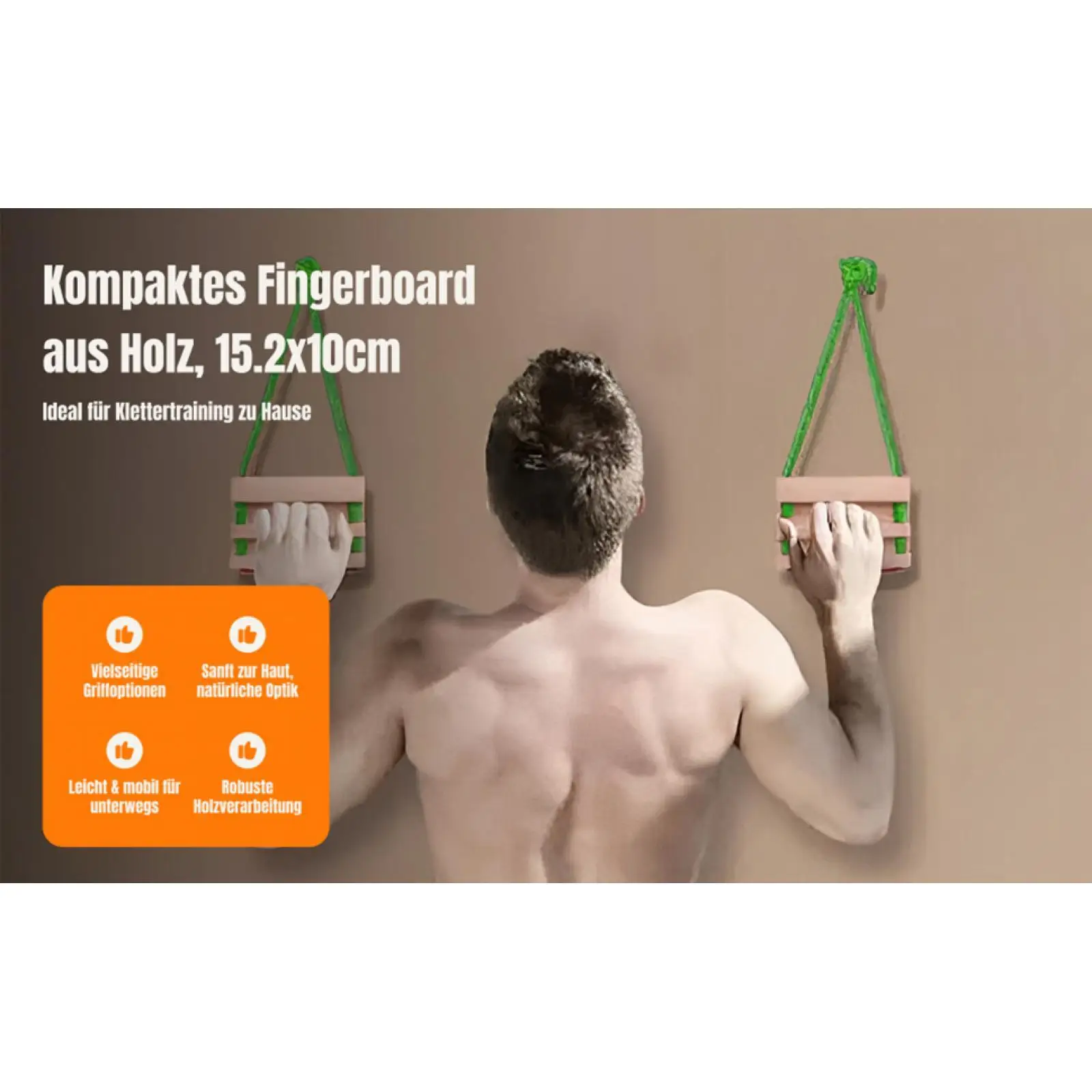 Climbing Grip Board Wooden Hangboard for Finger and Forearm Strengthening with Rope for Wall Mount