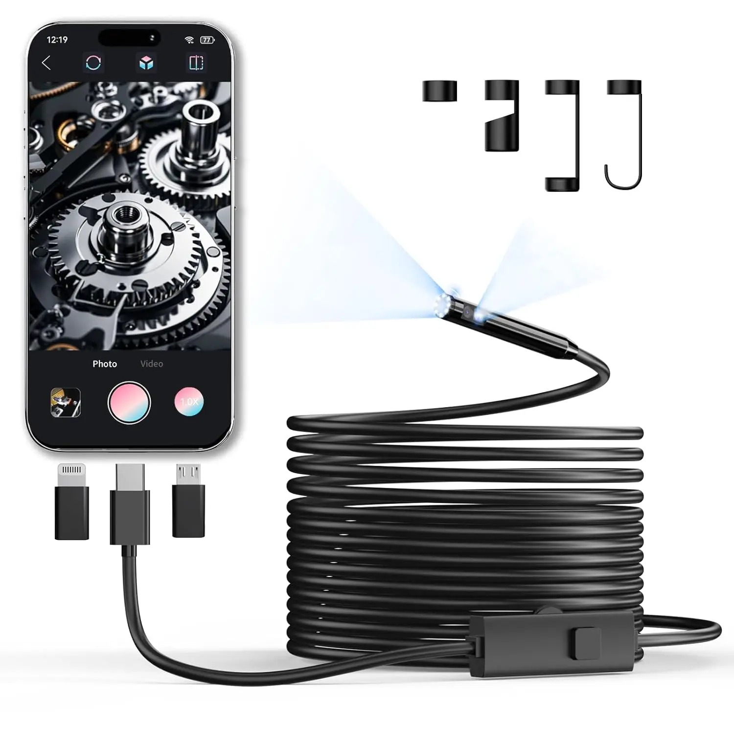 

Endoscope Camera 1920P HD with 8 LEDs, IP67 Waterproof Semi-Rigid Cable, Dual Lens for iPhone, Android, iPad (16.4ft)