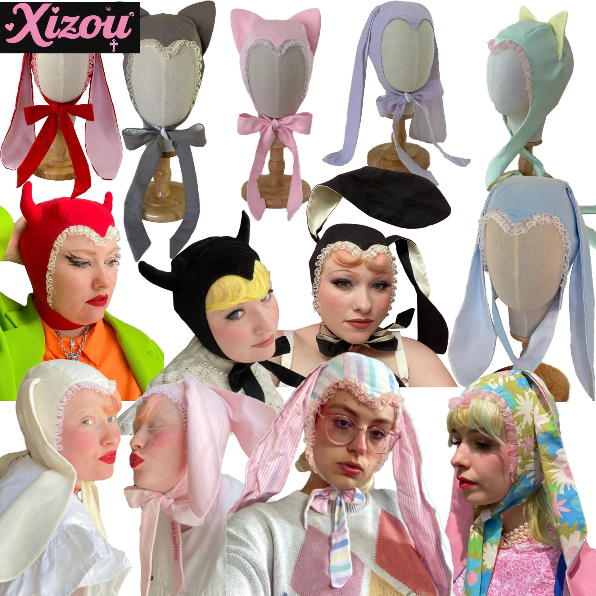 

New Sweet Cool Funny Bunny Lace Hat Makeup Ball Halloween Party Props Personality Trendy Cartoon Hat for women