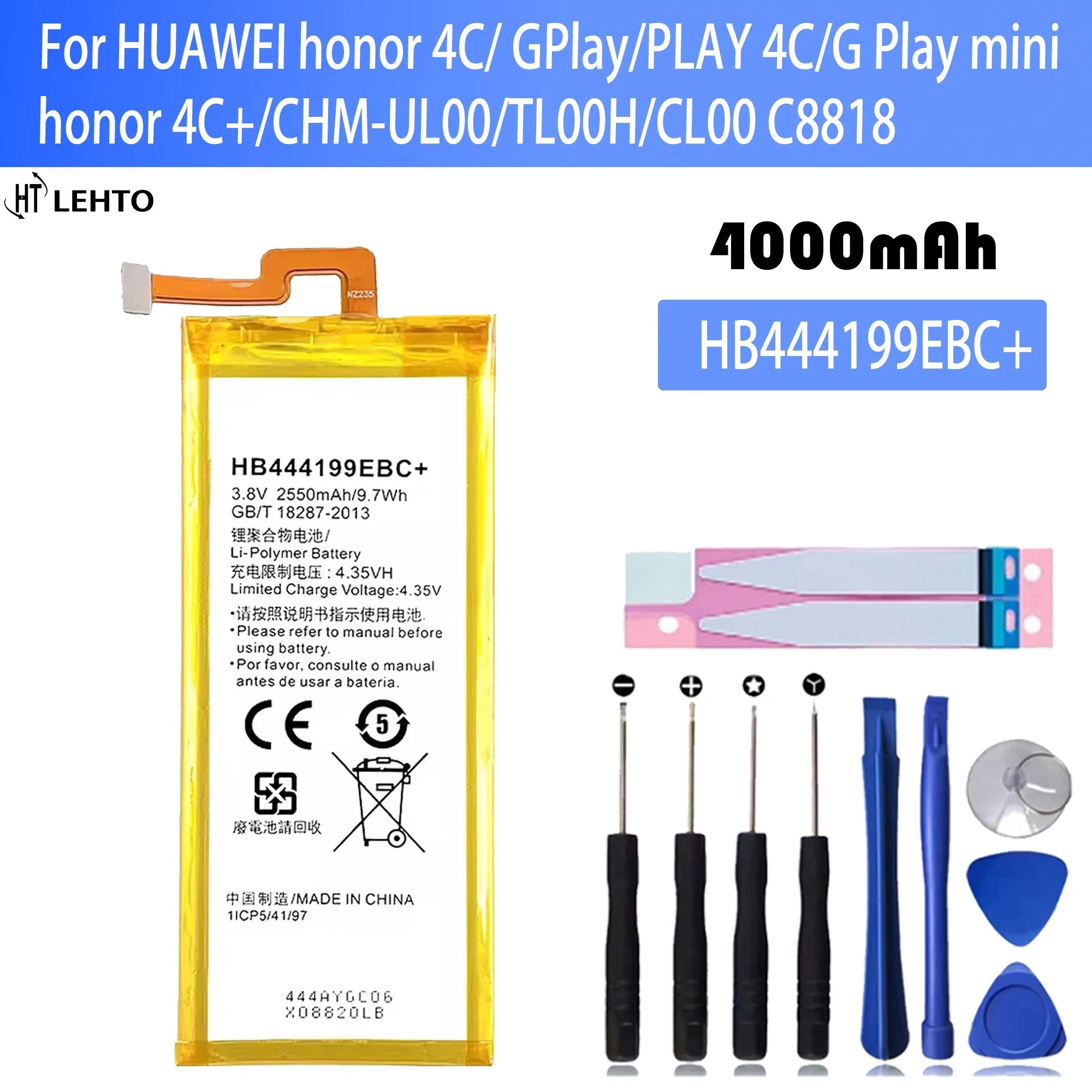 100% New Original Battery HB444199EBC+  For HUAWEI CHM-UL00 CL00 C8818 G Play mini GPlay honor 4C honor 4C+ Battery + Free Tools