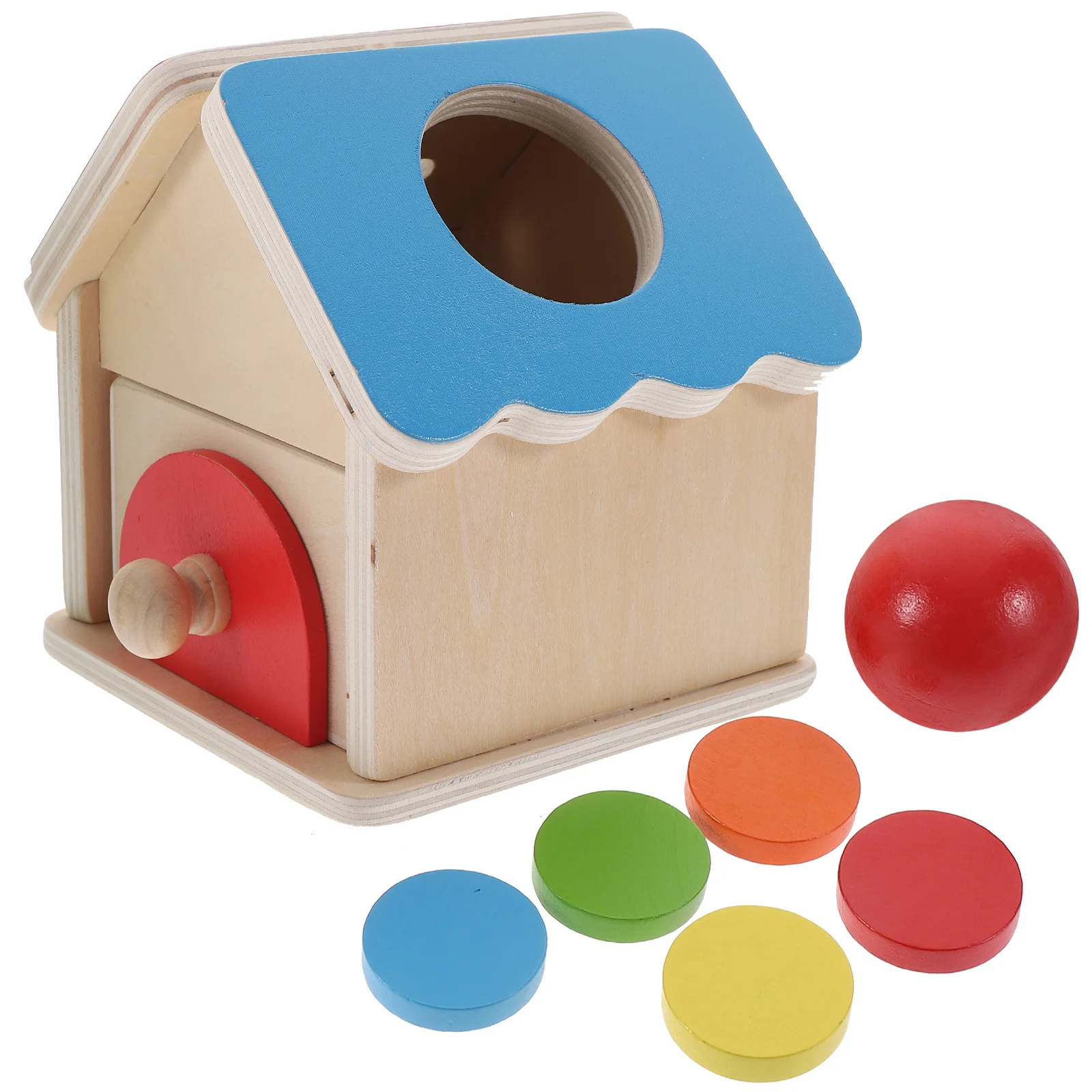 1Set Münzbox Holzhaus Schublade pädagogische Vorschule Lernen motorische Fähigkeiten Training