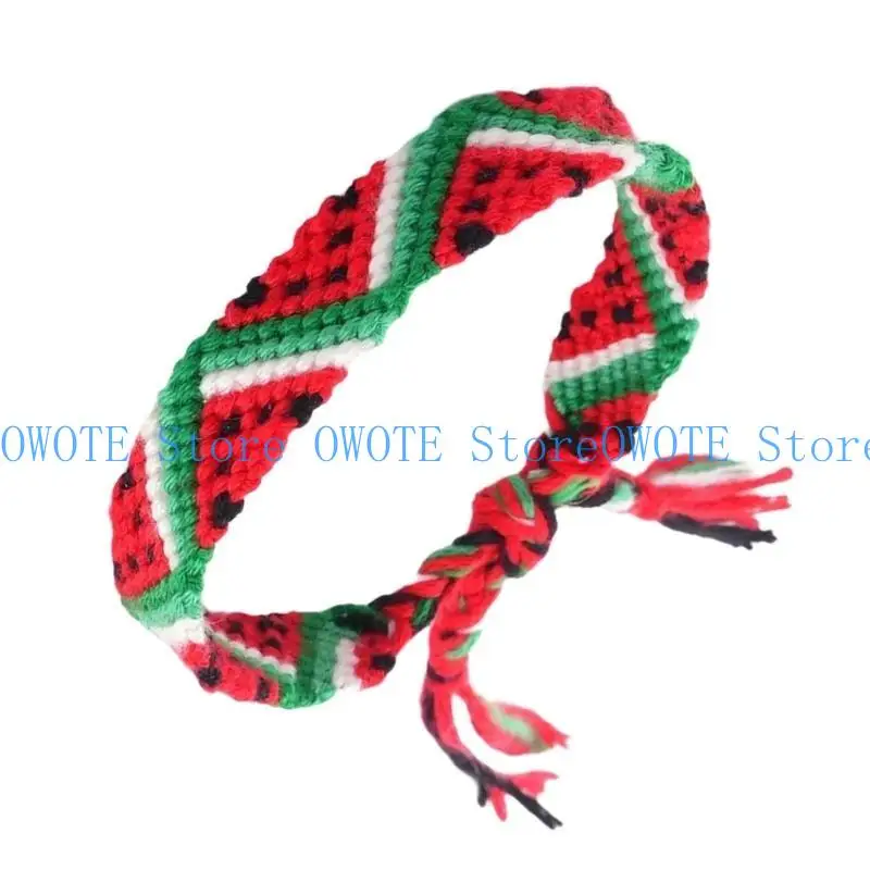 

652F Watermelon Geometric Woven Bracelet Unisex Bracelet Adjustable Cotton Wristband Wrist Jewelry for Casual or Formal Wear