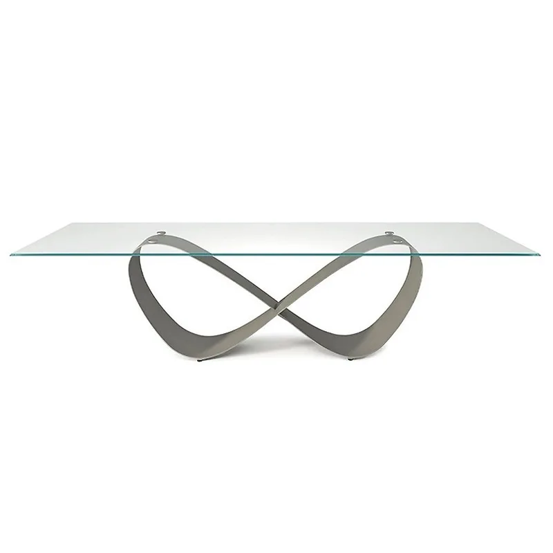 Light luxury glass stainless steel dining table modern simple large apartment restaurant home dining table
