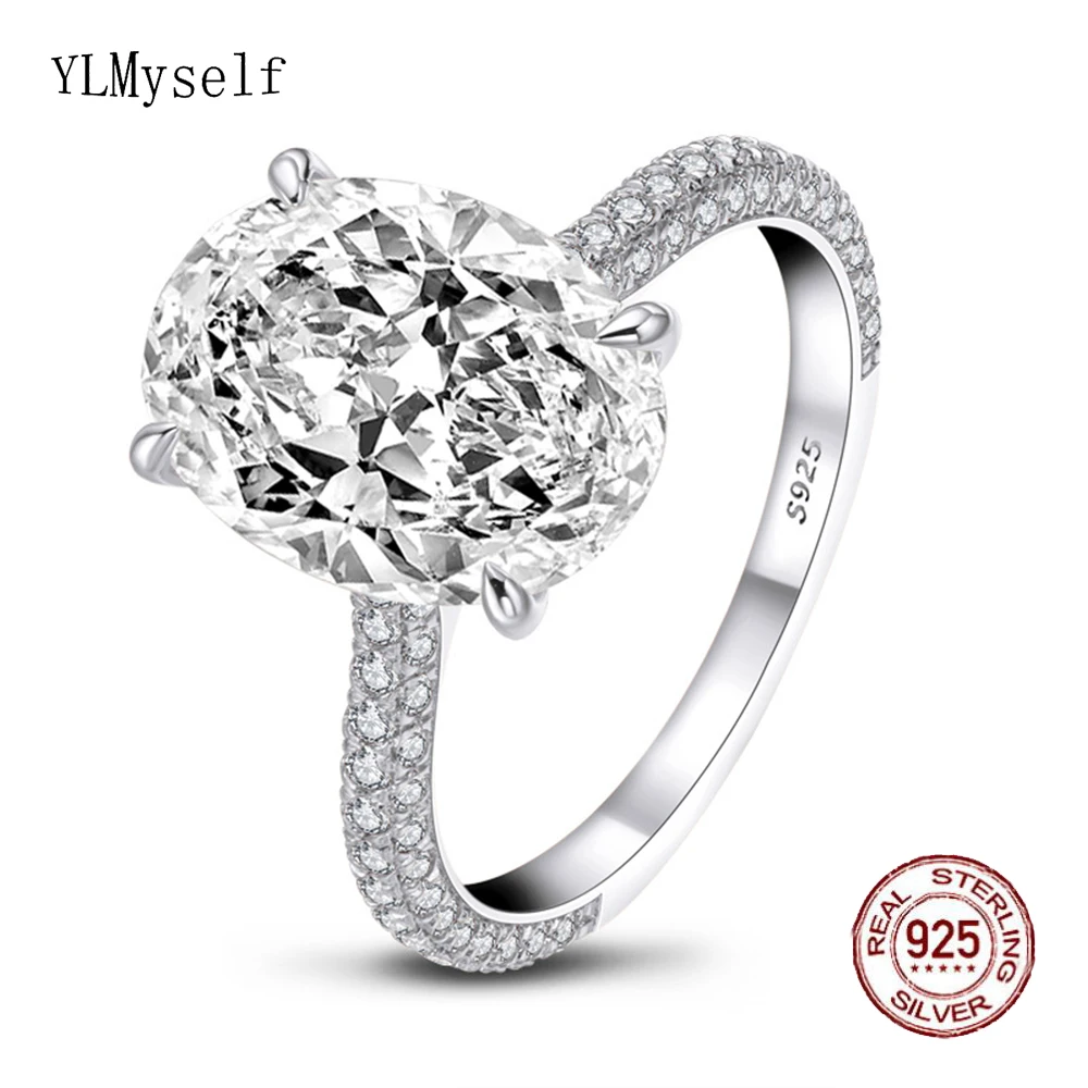 

Solid 925 Silver Ring Setting 10*14 mm Oval Sparkly Zircon, Real Shiny Rhodium/Rose Gold Plating Fine Jewelry Bridal