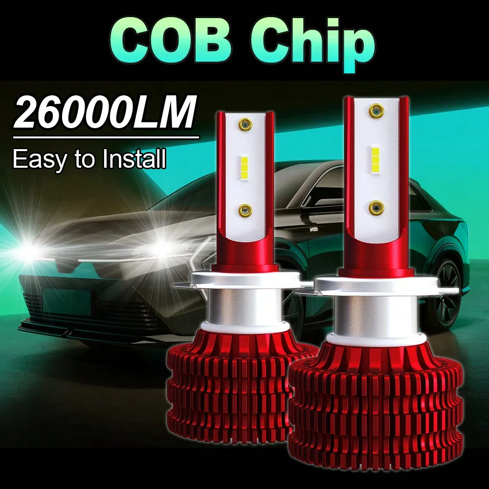 

2pcs LED Headlights Bulbs H7 H4 9005 H1 9006 26000LM 210W 6500K Cool White Compatible With Halogen Lamp COB Chip No Dark Spots