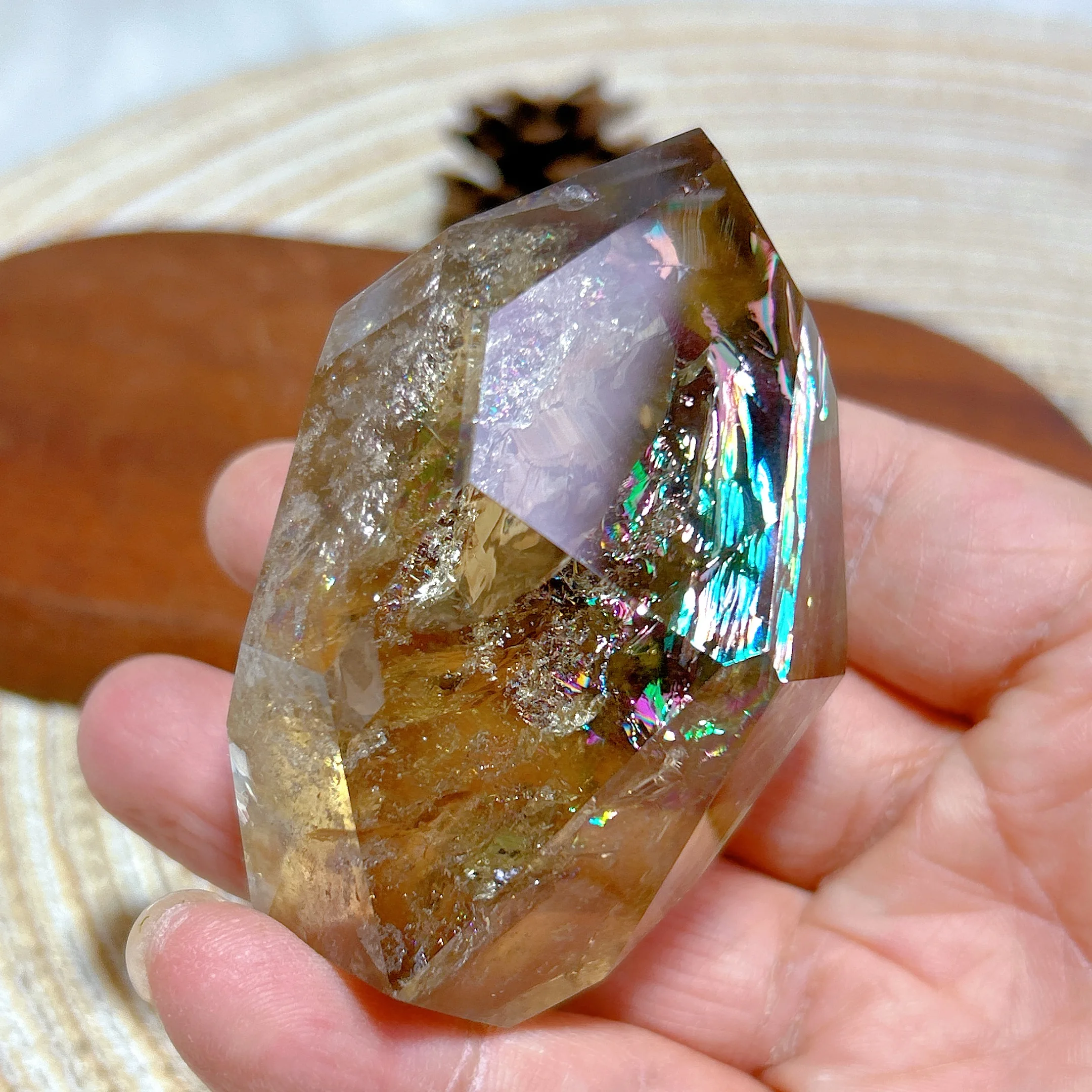 Natural Crystal Brazil Rainbow Smokey Citrine Quartz Free Form Fantome Healing High Quality Precious Home Decoration Gift Ore