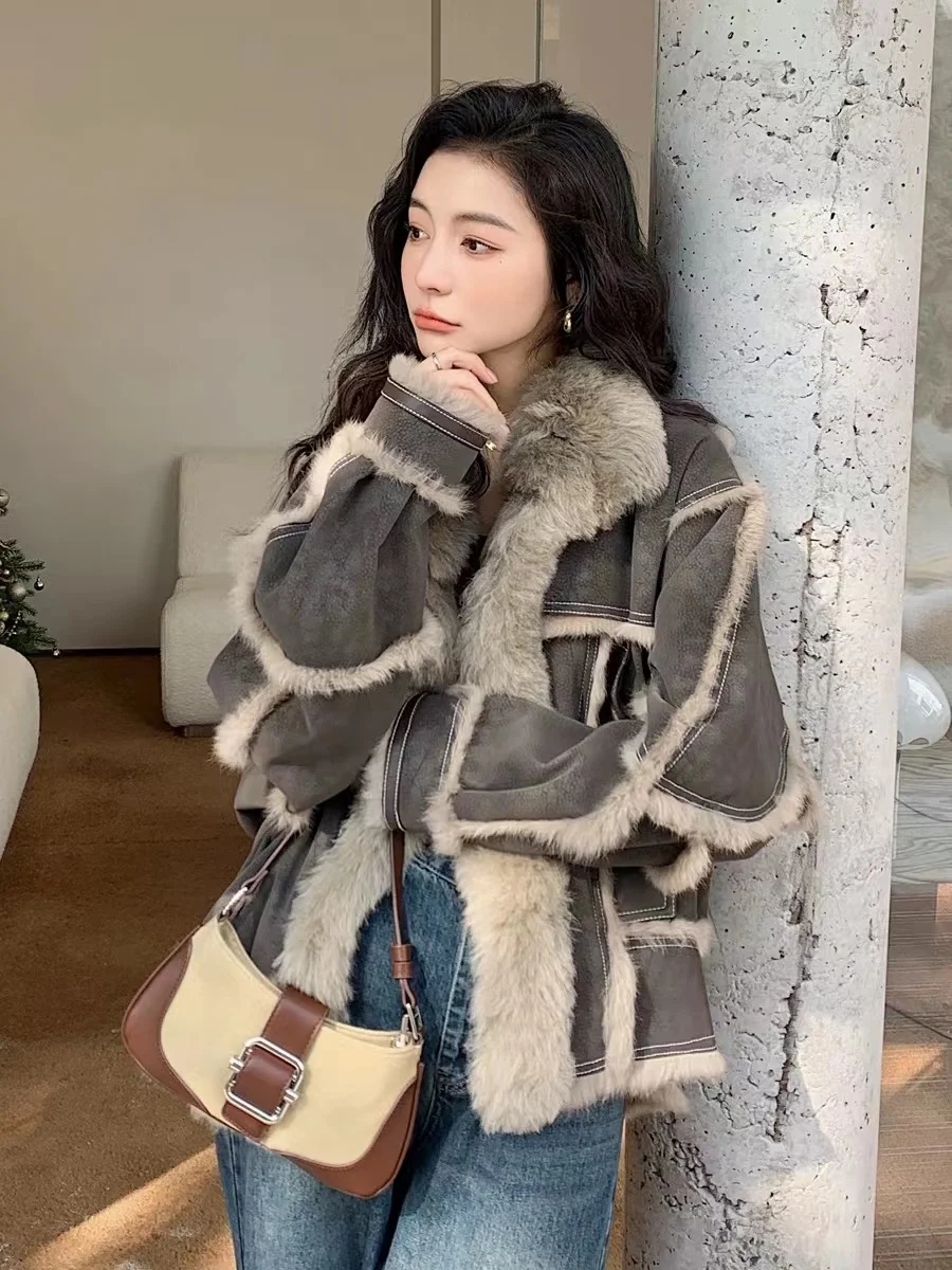 2023 Winter New Women\'s Leather and Fur Integrated Coat Lamb Hair Jacket Women\'s Leather Jackets Hot Selling Medium Loose fit