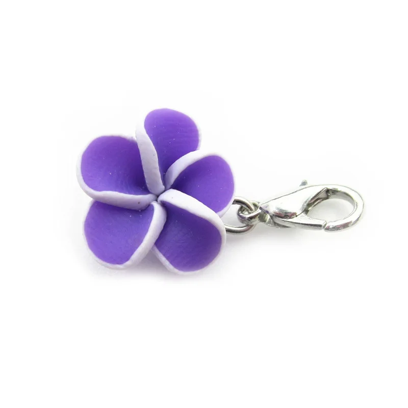 20pcs/lot Mix Plumeria Flower Dangle Charms Lobster Clasp Polymer Clay Diy Bracelet Pandent Jewelry