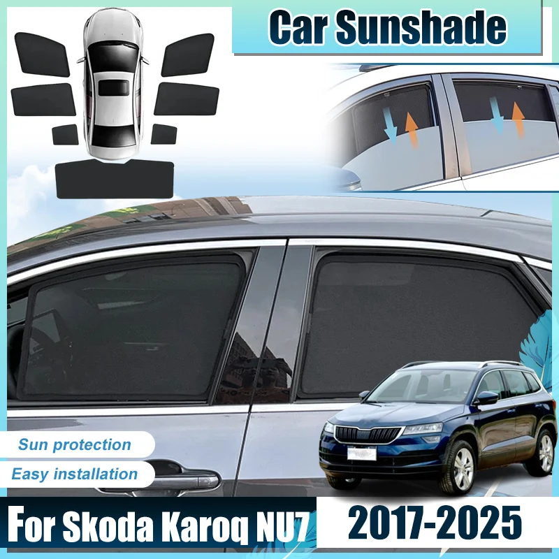 For Skoda Karoq Accessories NU7 2017-2025 Car Front Rear Window Mesh Sun Shades Anti UV Visors Heat Protective Cover Parasol Net