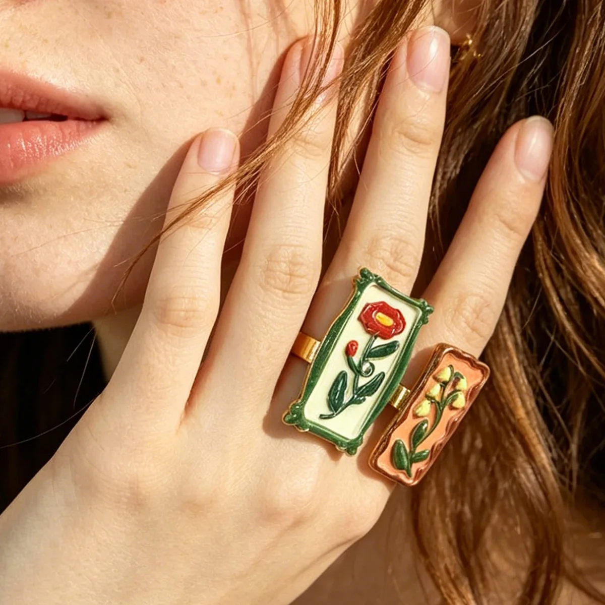 New Embossed Flower Geometric Adjustable Ring New Elegant Retro Bohe Finger Ring Women's Daily Jewelry Accessories ZAA Gift