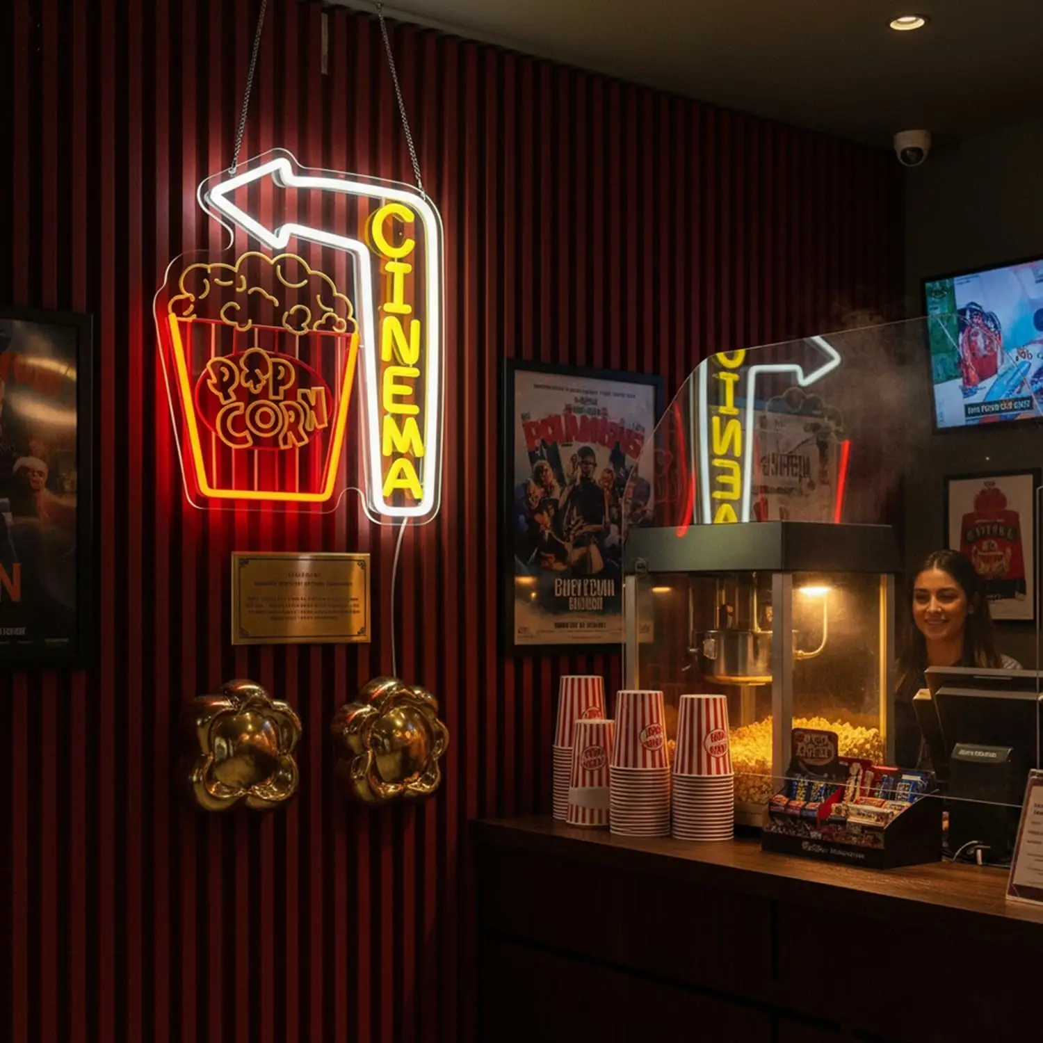 Letrero de neón para cine, cubo de palomitas de maíz regulable por USB, luz de neón para cine en casa, Bar, sala de juegos, película Retro, luz LED nocturna, regalo de decoración