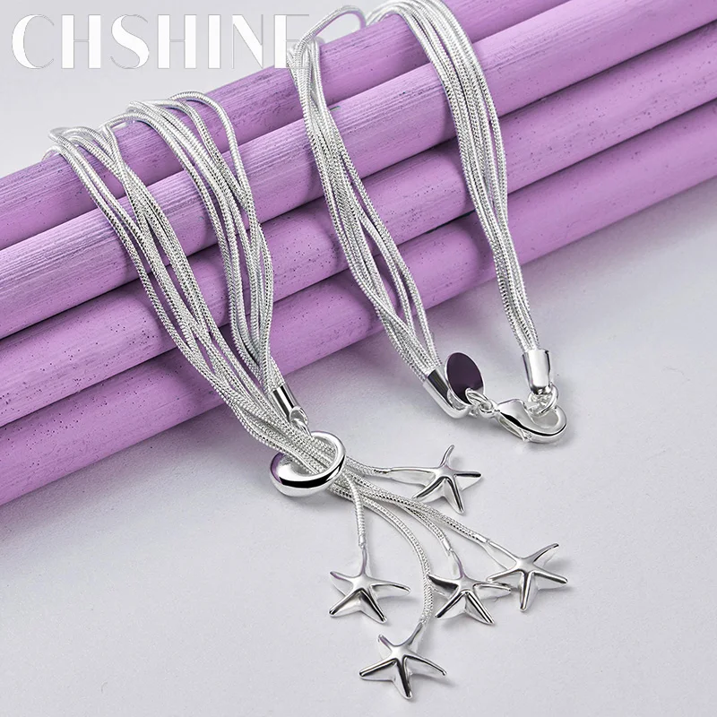 

CHSHINE 925 Sterling Silver Five Snake Chain Stars Necklace for Women's Wedding Engagement Fashion Charm Jewelry