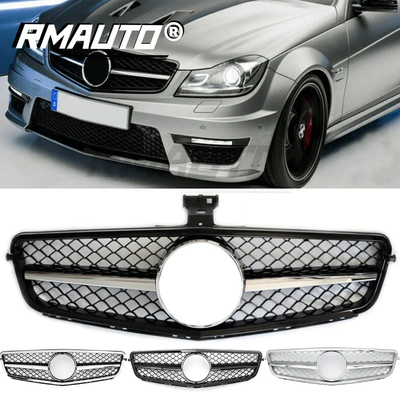 RMAUTO C63 AMG Style Car Front Bumper Grille Racing Grill For Mercedes W204 C200 C250 C350 2007-2014 Car Body Styling Kit