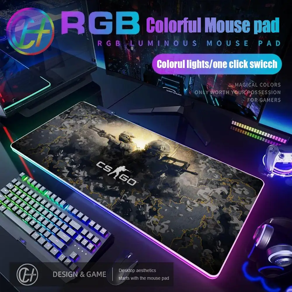

Игровой коврик для мыши HYBXAXC CSGO RGB, настольный коврик для геймеров, HD, большой, со светодиодной подсветкой, XXL 900x400x4мм