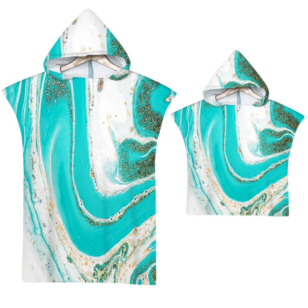 Luxury Marble Beach Towel Microfiber Quick Dry Gilding Hooded Cloak Wetsuit Adult Kid Parent-Child Poncho Bathrobe for Swim Surf