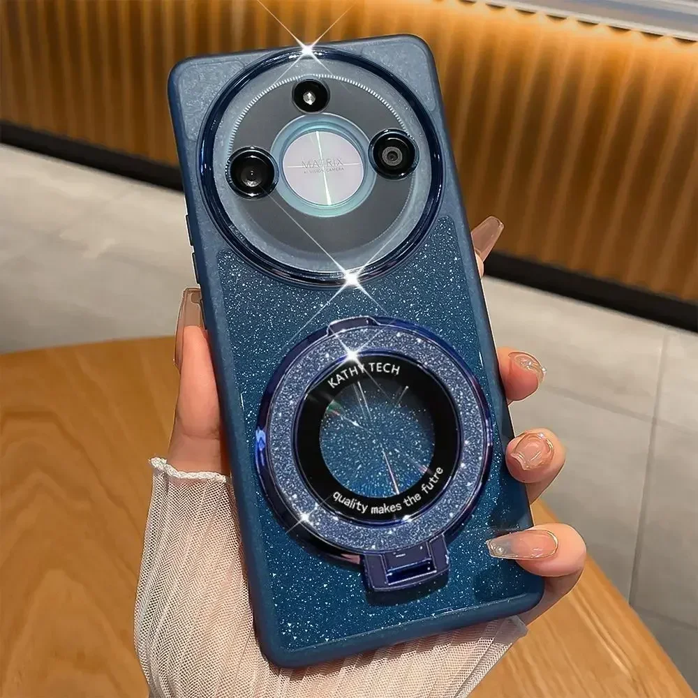 Glitter with Ring Stand Magnetic Silicone Protective Back Cover Case for Honor Magic 5 6 Lite Pro X9 AB X8 AB X7 AB X6 A 4G 5G