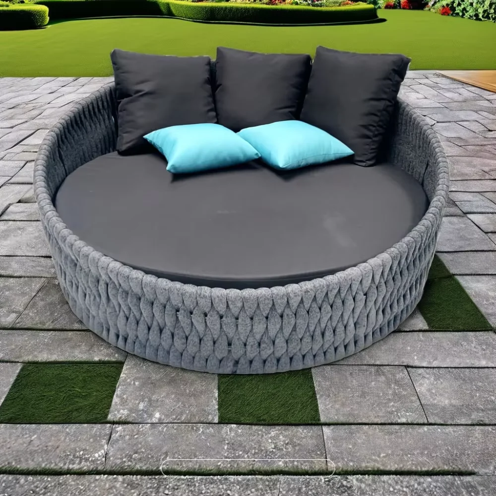 Contemporary Premium Outdoor Lounge Daybed Black Braided Rope Design Modern Aluminum Frame For Patio Poolside Garden Hotel Use
