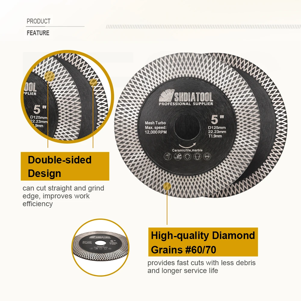 SHDIATOOL Dia115mm X Mesh Diamond Saw Blade Cutting&Grinding Both Sided Disc Ceramic Tile Marble 4.5inch Circular Cutter Plate