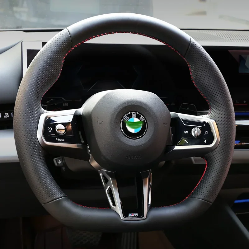

100%, подходит для BMW New 5 Series i5 2024, автозапчасти «сделай сам», сшитая вручную, черная, натуральная кожа, нескользящая искусственная кожа
