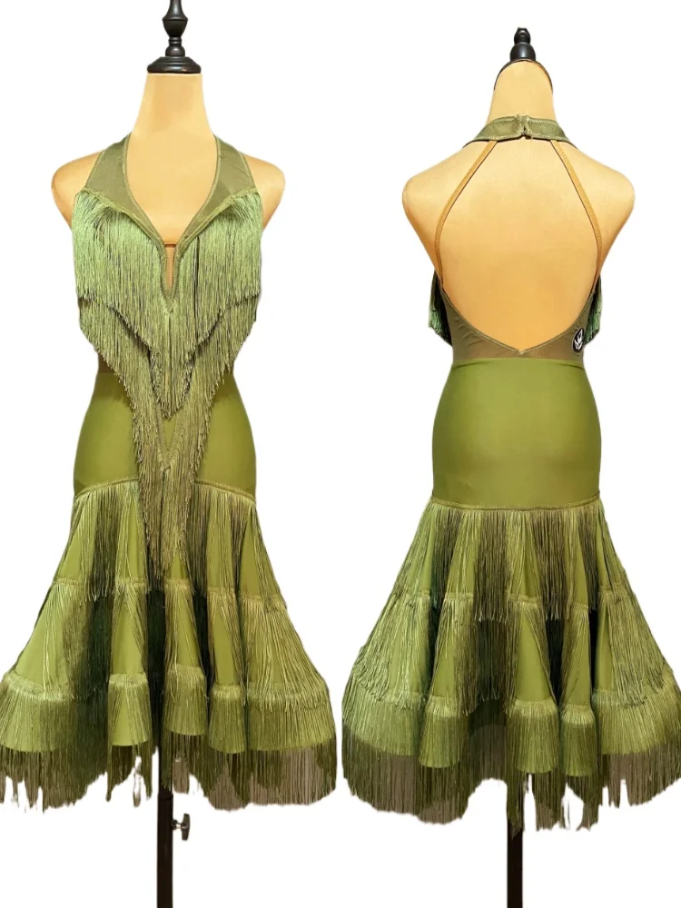 

MZDance Ladies Latin Dance Dress for Cha Cha, Samba, Salsa - Colorful Multi-Layer Fringe Performance & Competition Uniform