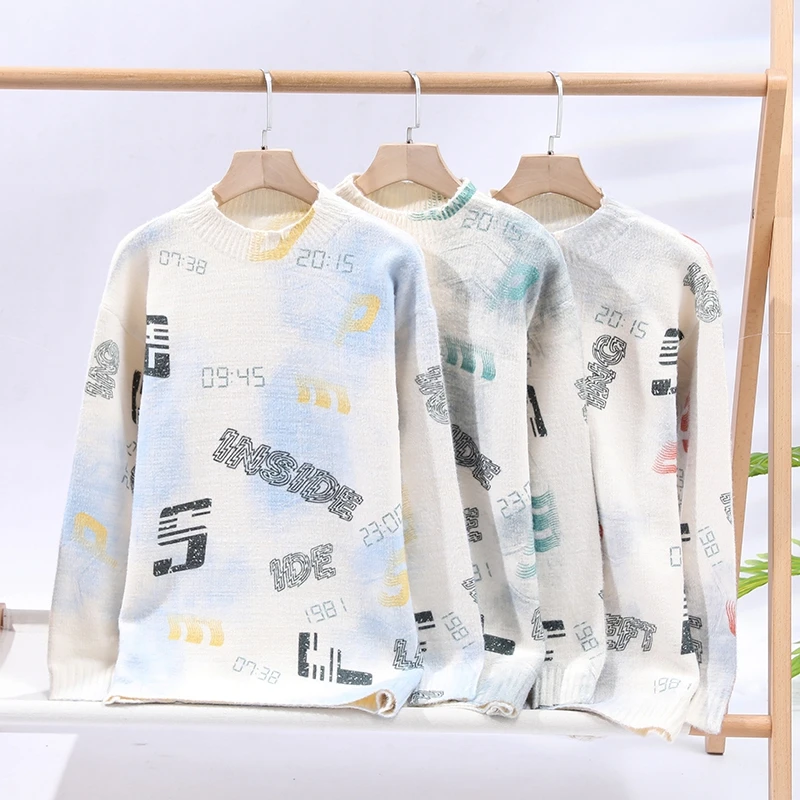 2026 Autumn Winter Men Fashion Knitted Pullover mens warm Comfortable sweater Alphabet flower pattern Warm Casual Sweater male