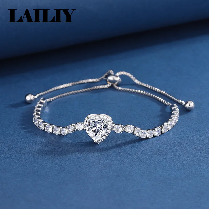 925 Sterling Silber Diamantbesetztes Herzförmiges Exquisites Luxus-Armband für Damen Modeschmuck