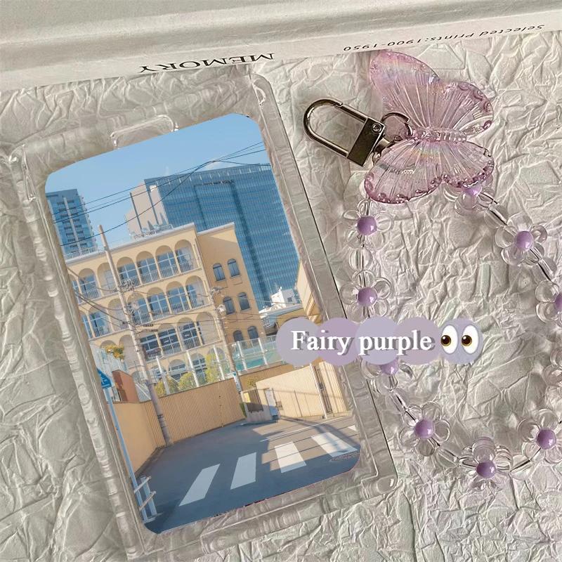 New Crystal Butterfly Pendant Card Holder Korean Version Ins Transparent Acrylic Card Cover Portable Student Campus Card Sleeve