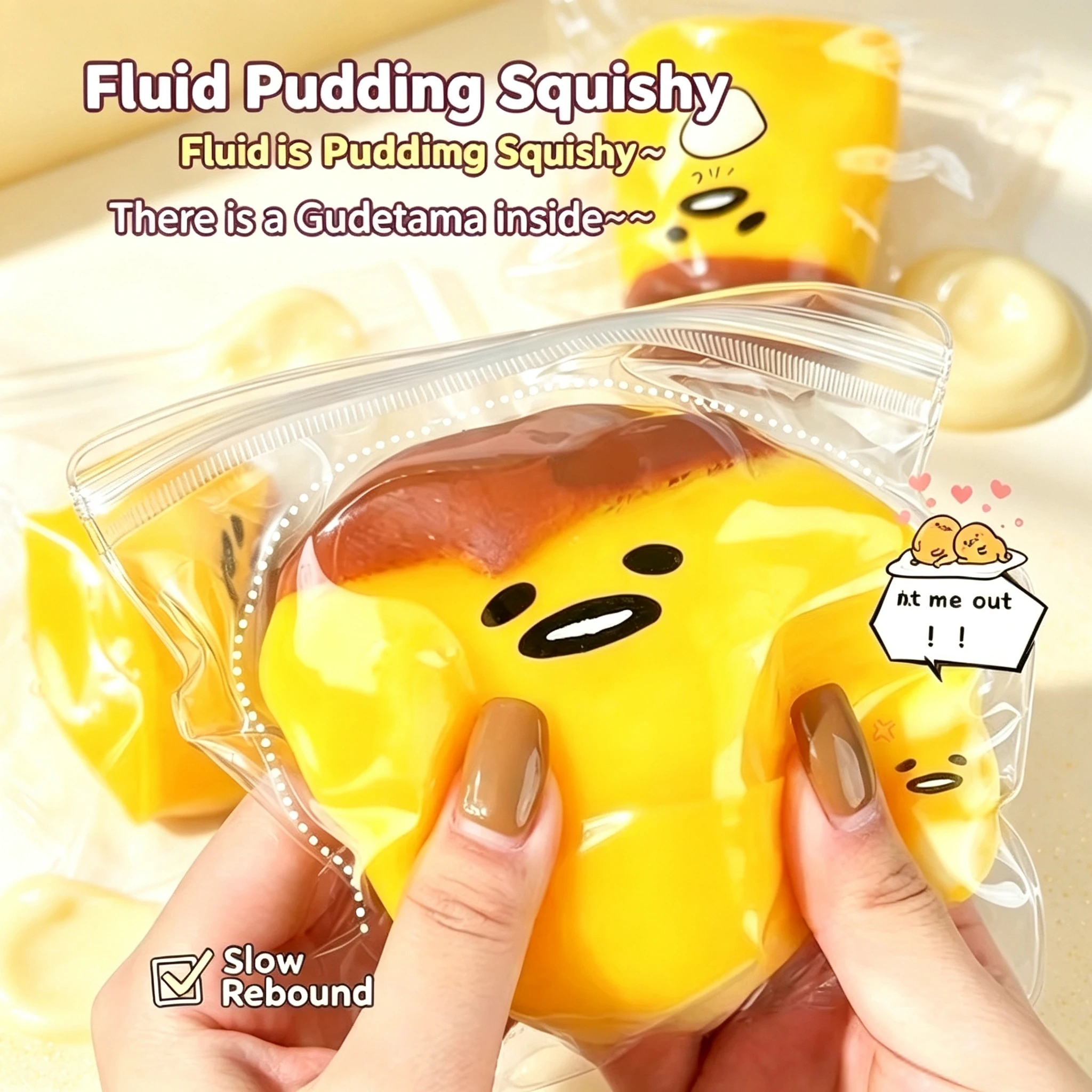 2026New Fluid Printed Caramel Pudding Squishy Toy Egg Shaped Slow Rebound Squeeze Fidget Toy Cute Sensory Stress Relief Vent Toy