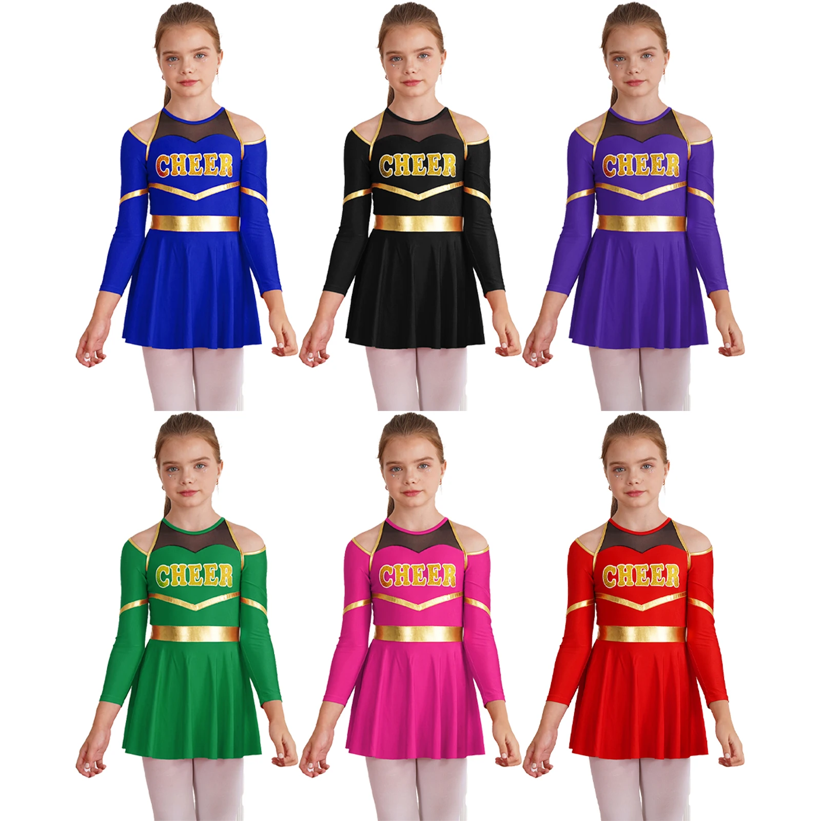 Kids Girls High School Cheerleading Uniform Cheerleader Costume for Halloween Sport Games Themed Party Cosplay Fancy Dress