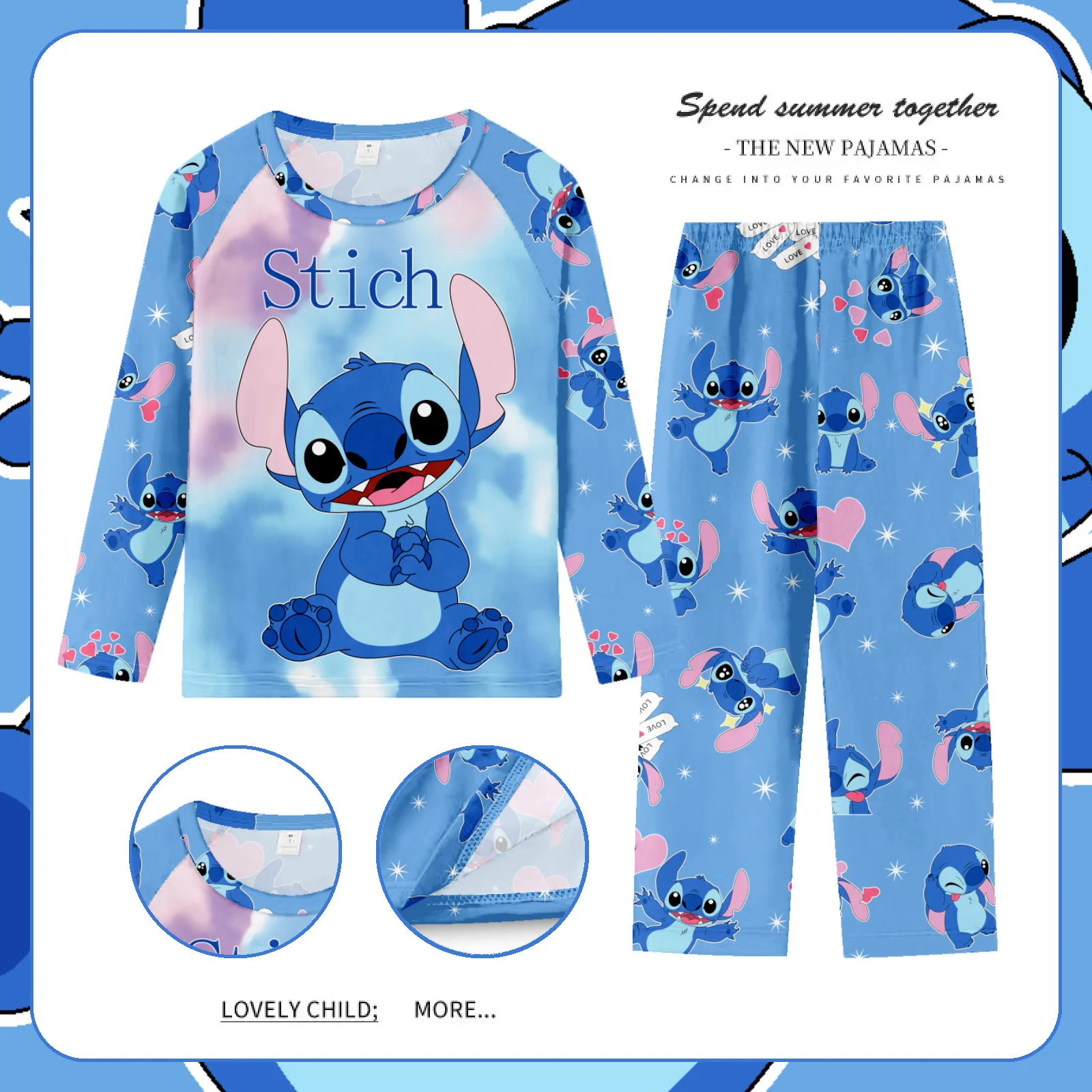 New Pajamas Boys Girls Pajamas Stitch Clothing Sets Kids Long Sleeve +Pant 2 Pieces Children Home Clothing Girl Nightgown Pjs image 2