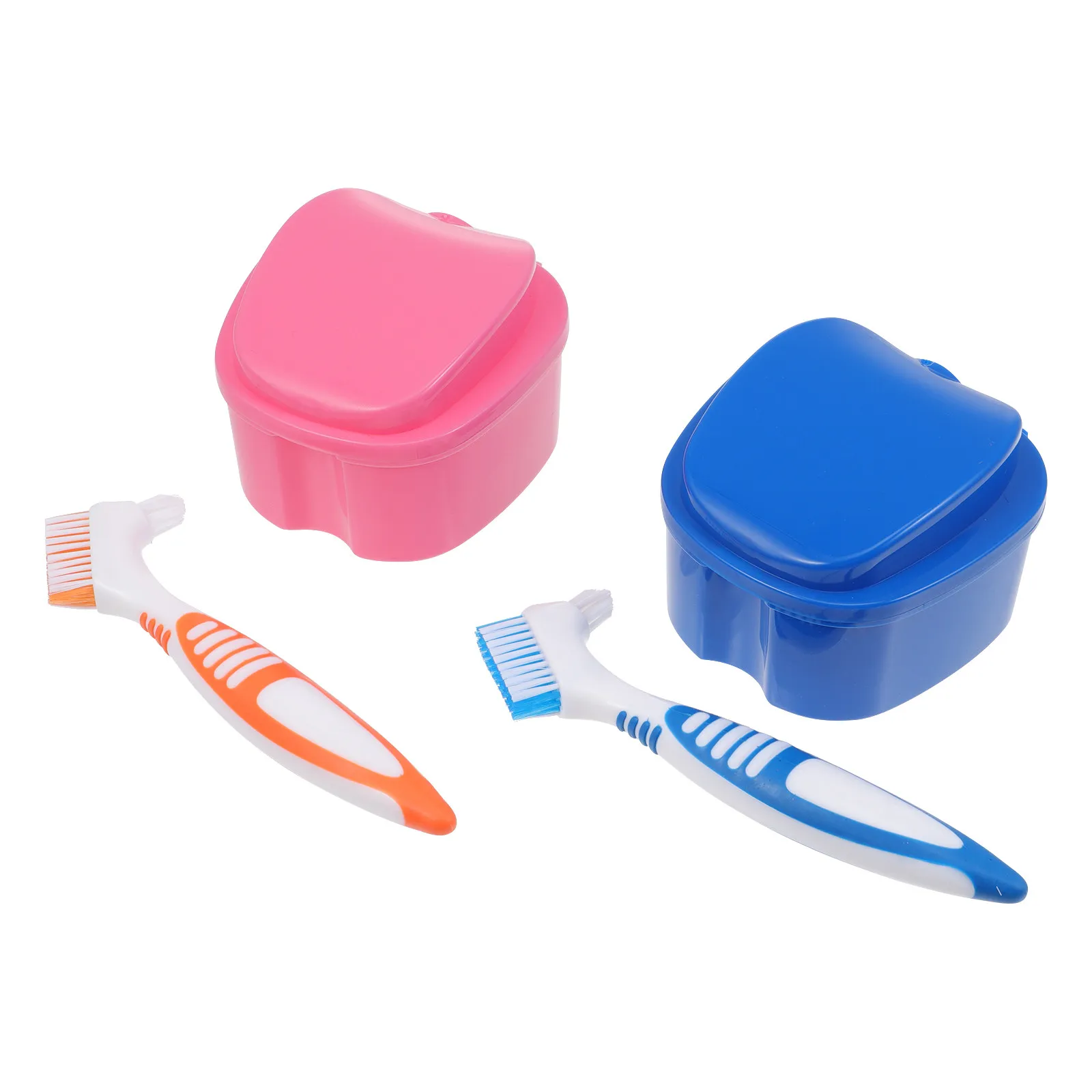 1Set Plastic Denture Box Brush Kit with Cover Ergonomic Supple Bristle Cleaning Brush for Dentures Mouth Guard Oral Care