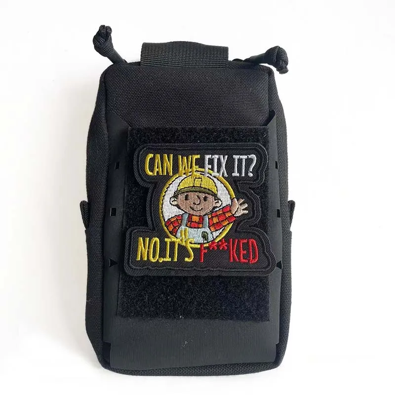 �Können wir es reparieren?“ Lustige Jungen-Stoffapplikationen, taktische Aufnäher mit Klettverschluss für Kleidung, Rucksack, Jacke – Detail 1