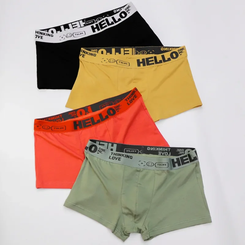 Minimalist Solid Color Men's Flat Angle Cotton Underwear Mid Waist Trendy Men's Flat Angle Underwear Comfortable Fit