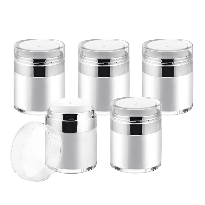 5pcs 15/30/50/100ml Clear Leak Proof Airless Cosmetic Empty Refillable Acrylic Airless Pump Jar for Hair Oil Face Creams Lotion