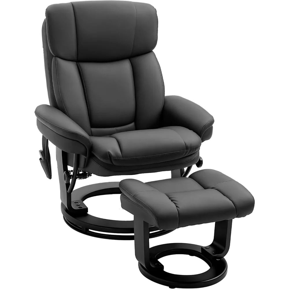 

PU Leather Massage Recliner Chair with Ottoman 10 Point Vibration Swiveling Armchair, Black