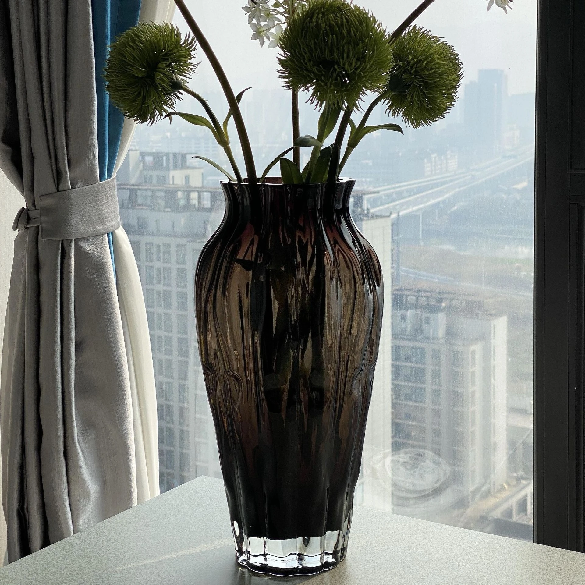 Italian Glazed Crystal Glass Vase Light Luxury High-end Restaurant Hotel Home Decoration Soft Decoration Designer Style