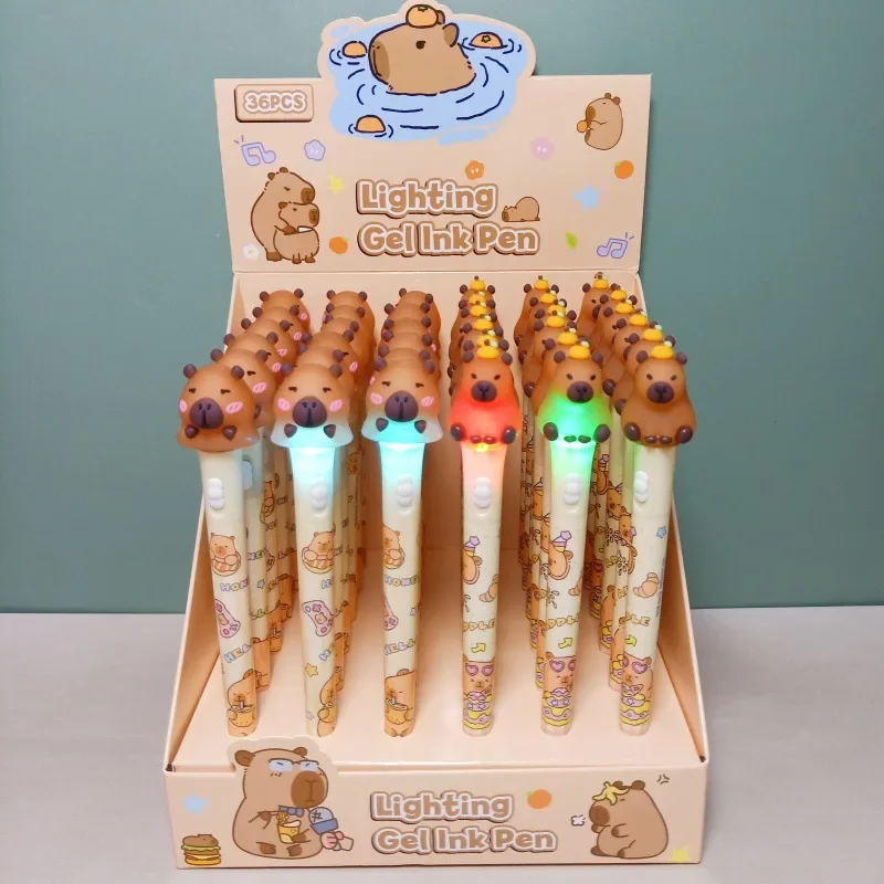 New 2Pcs/lot Capybara Ballpoint Pen Luminous Light Pen Creativity Gel pen With Lamp School Office Writing Supplies Stationery