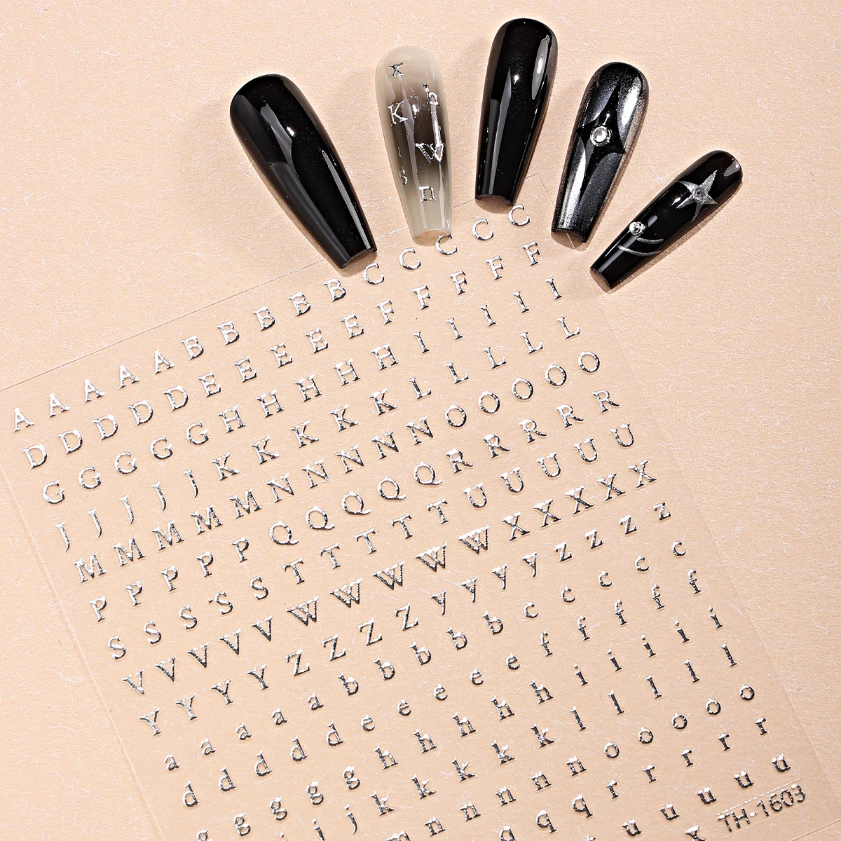 3pcs Black Alphabet Number Nail Art Sticker 3D Silver Letter Self-Adhesive Nail Decals for Girls DIY Manicure Art Decoration view 2