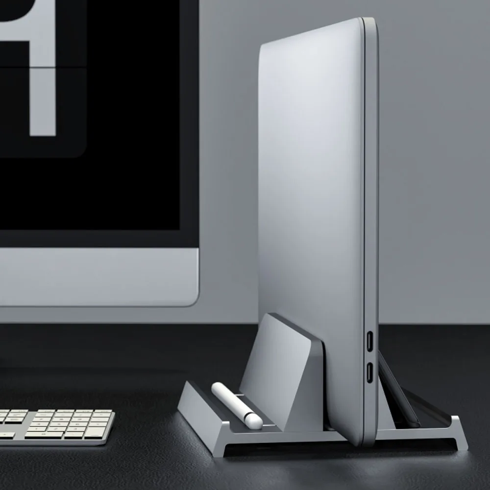 Suporte vertical para laptop para MacBook, suporte de plástico ABS, tamanho ajustável da doca, cabe em toda a superfície do MacBook, Chromebook