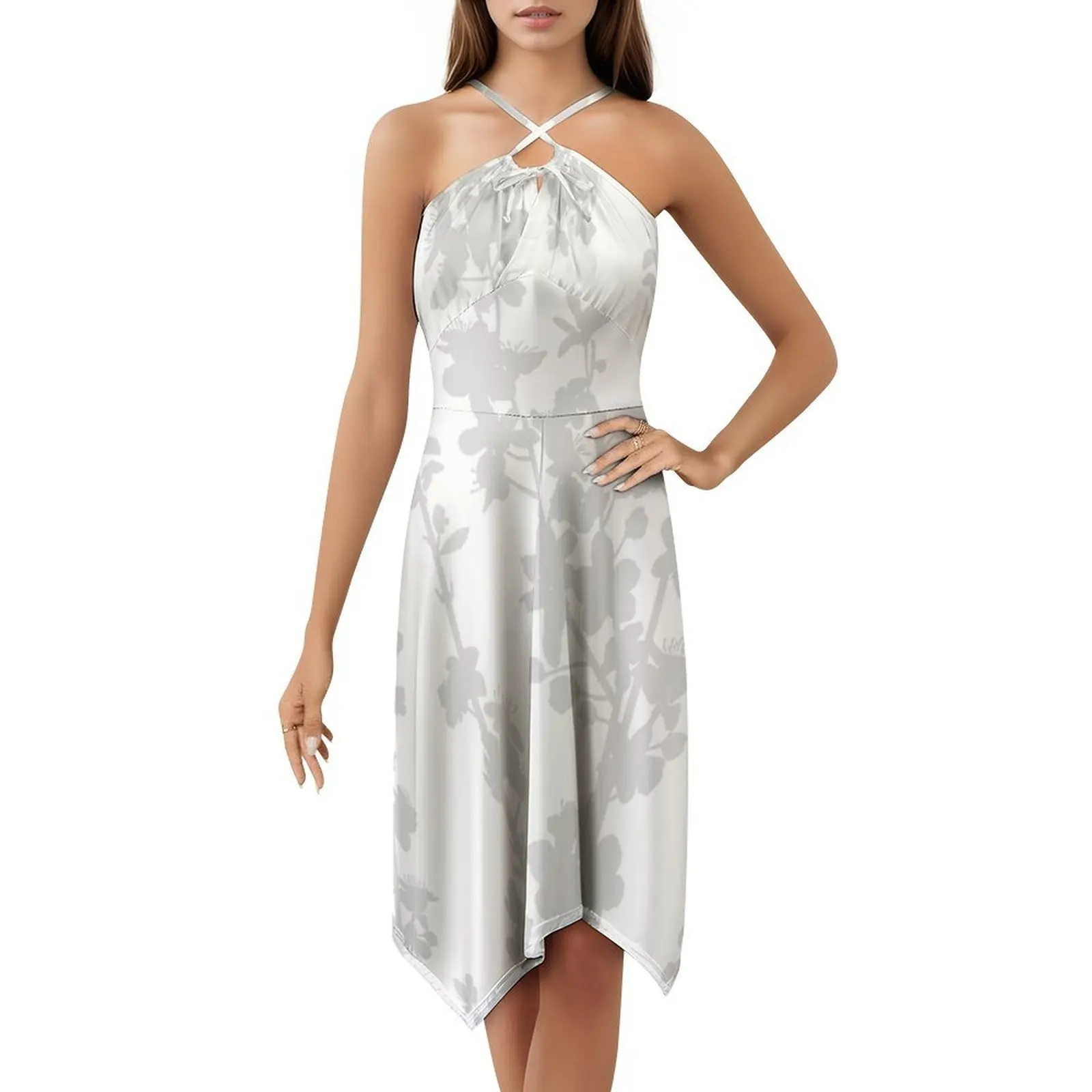 White And Gray Blossoms Sexy Vacation Dress For Women Beach Party Birthday Mini Dress Blossom Blossoms Home Flower Flowers