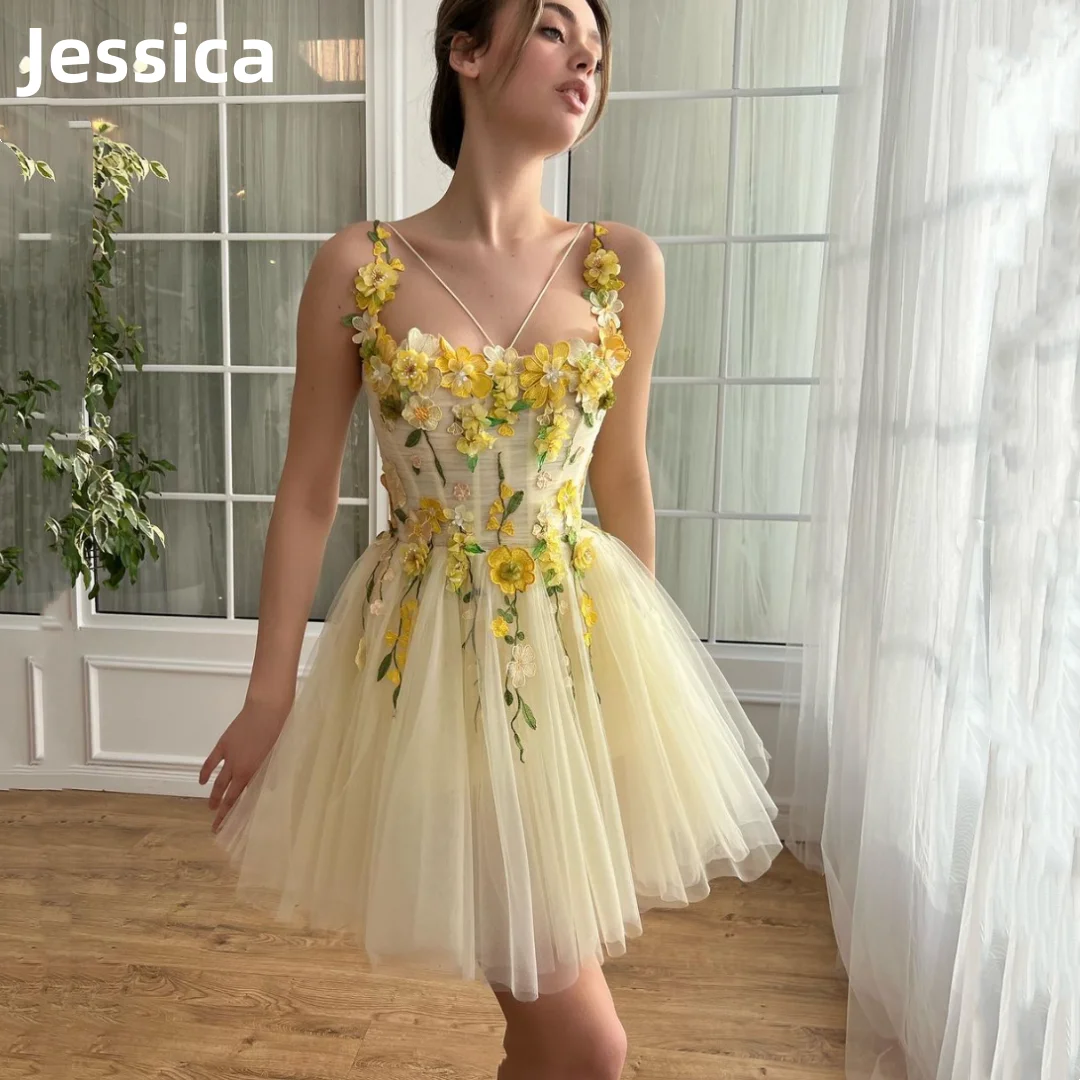 

Jessica Sweet 3D Flowers Prom Dresses Princess Tulle Short Style Evening Dresses Fairy Birthday Party Dresses 2024Wedding Dress