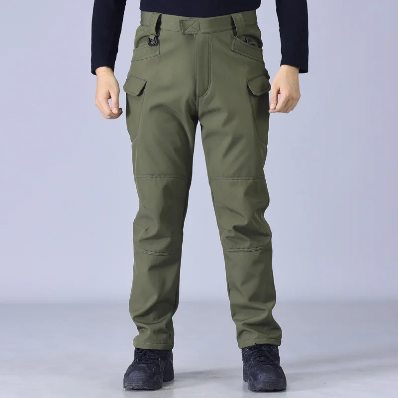 Fleece Lined Tactical Pants, TAD Style Softshell Waterproof Trousers, Men's Warm Windproof Climbing Pants for Hiking