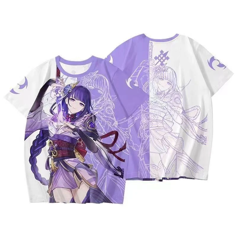 Genshin Impact Raiden Shogun 3D Print T Shirt Men Women Summer Short Sleeve Tees Harajuku Anime Casual Streetwear Tops