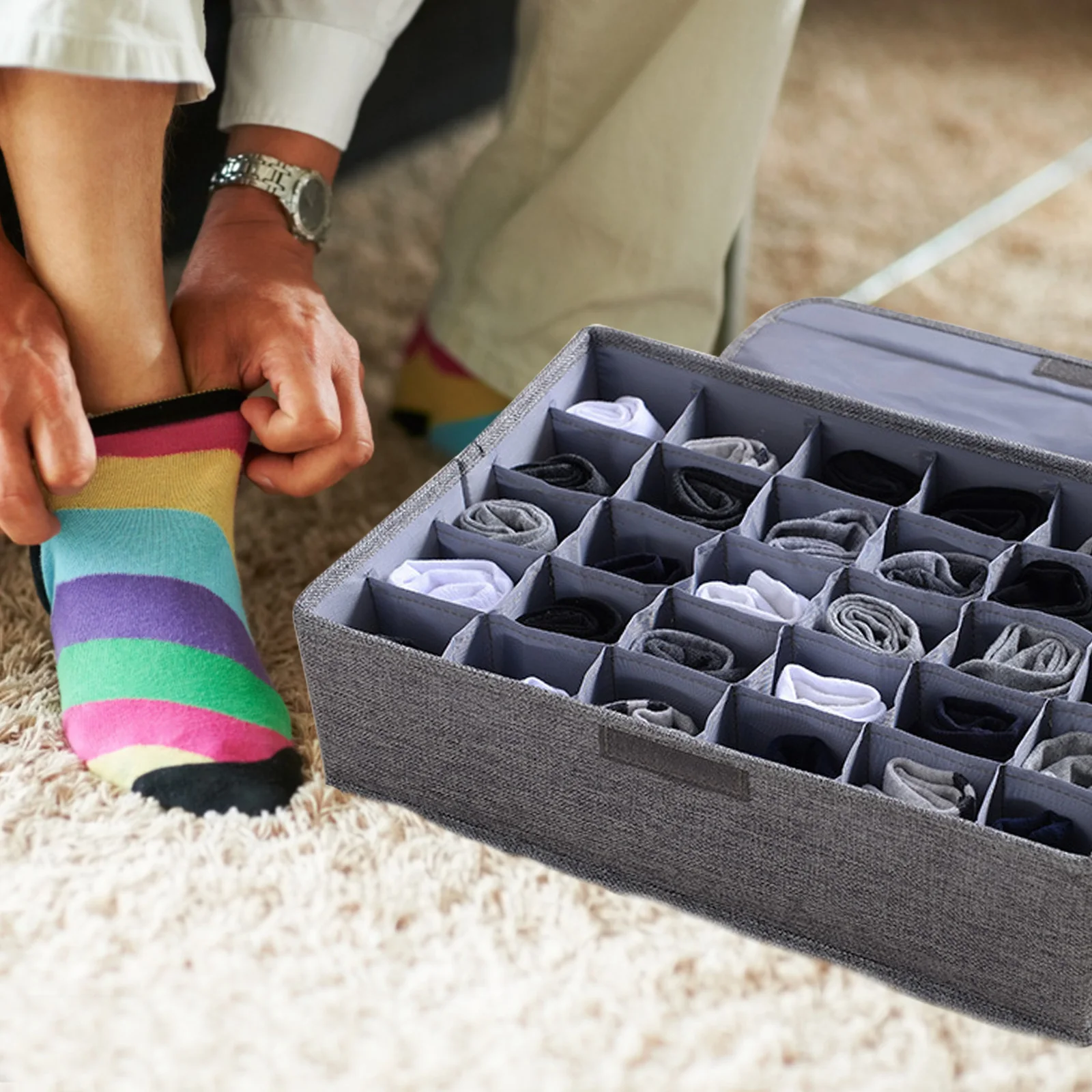 

Collapsible Underwear Box Sock Tie Drawer Organizer PP Cotton Linen Material Space Saving Bedroom Closet Under Bed Use Household